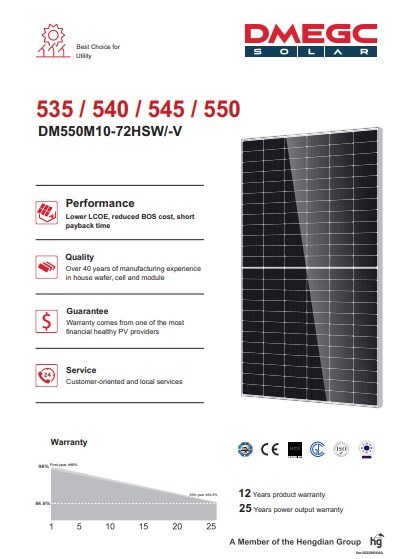 Dmegc Jinko Longi 540W 550W 555W Half Cell Photovoltaic Solar Panel