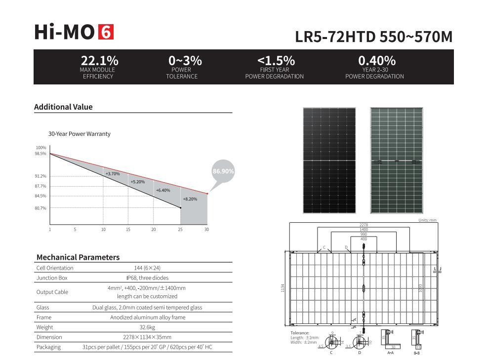 Longi Hi-Mo 6 Explorer 550/555/560/565/570W High Module Quality Bifacial Solar Panel Factory Price