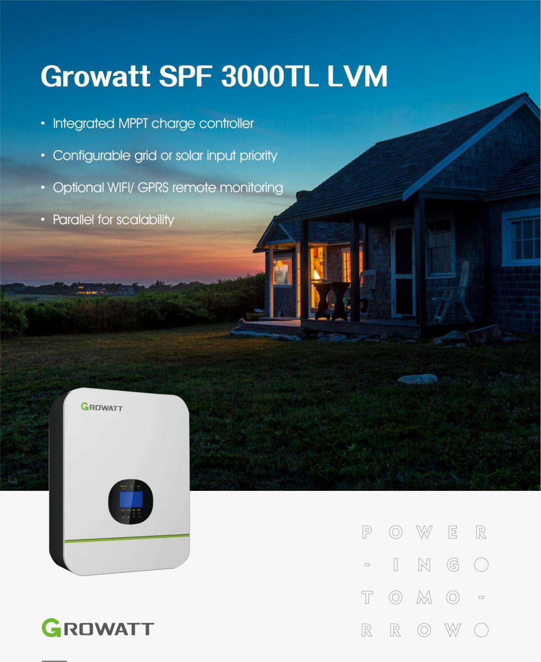 Growatt SPF 3000tl High Frequency 24V Solar Inverter 3kw off Grid Solar Inverter Price
