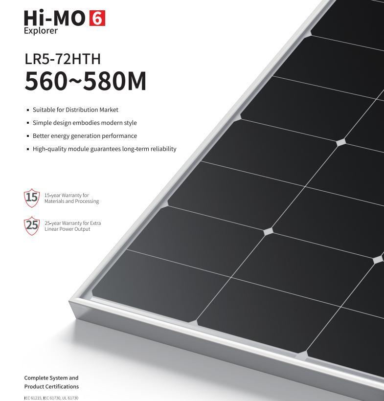 Longi Most Efficient Solar Panel Mono Single 560W/580W Smart Solar Panel New Technology