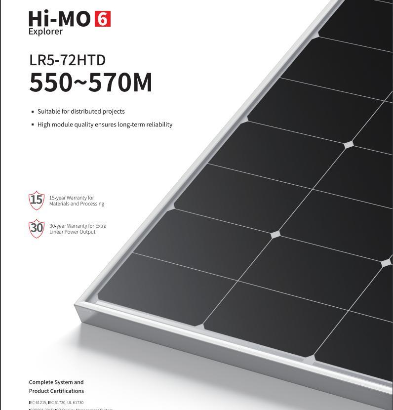 Longi Solar Hot Sale Golden Supplier Integrated Solar Panels Monocrystalline Silicon 570W