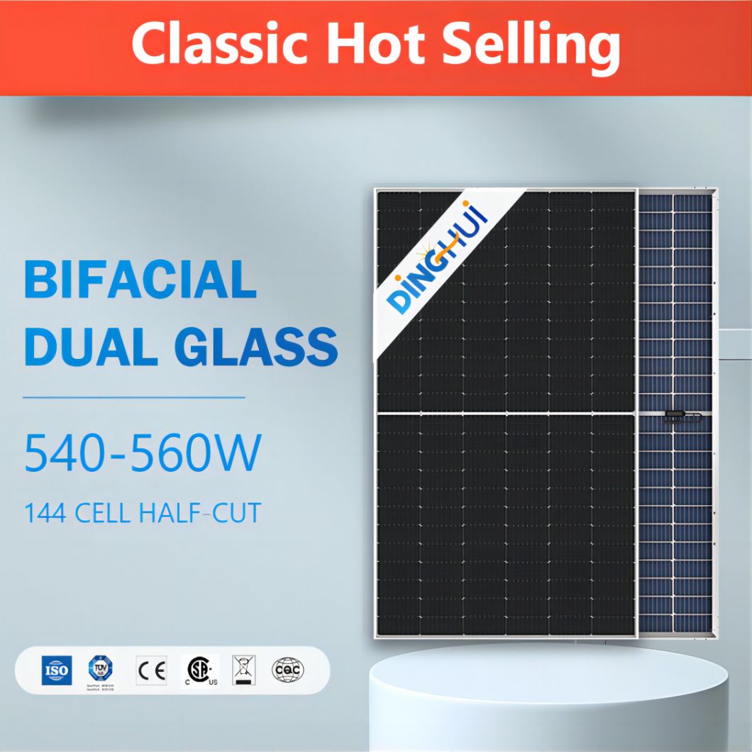 Dinghui Longi Hot Sale 535/540/545/550/555W Bifacial Dual Glass High Efficiency Mono PV Solar Panel