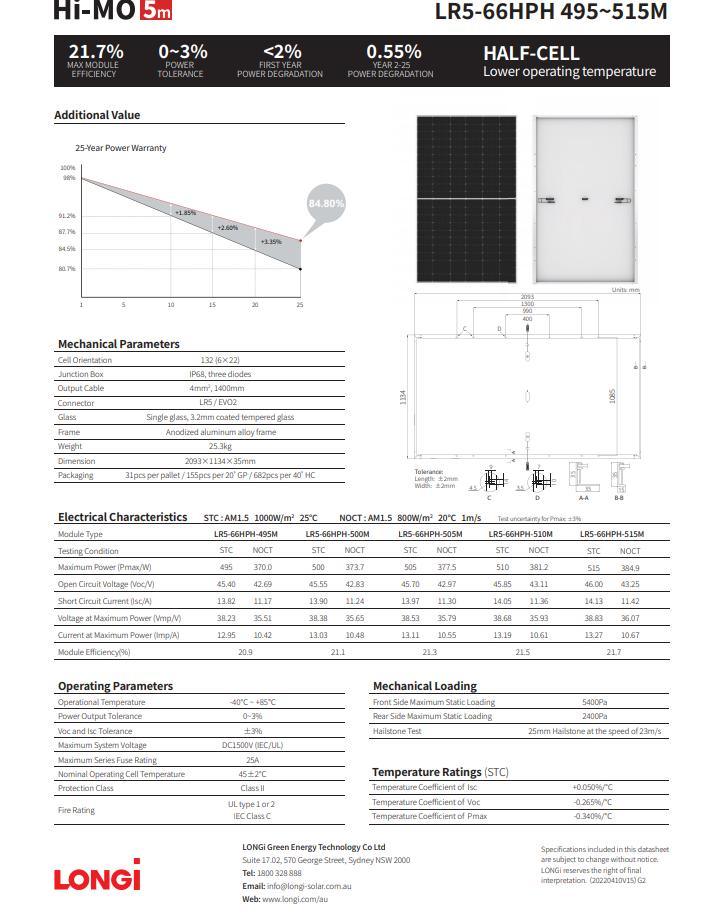 Longi Manufacturer Good Quality Import Monocrystalline Silicon Solar Panels 470W480W490W495W500W505W510W Home Energy
