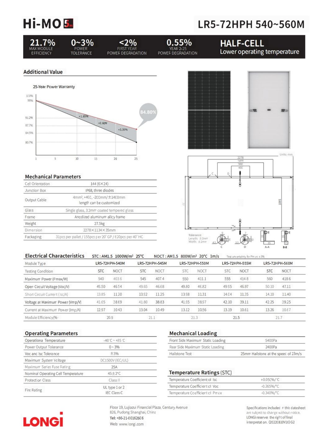 Mono High-Quality Positive a-Grade Longi 540W Solar Panels All Black