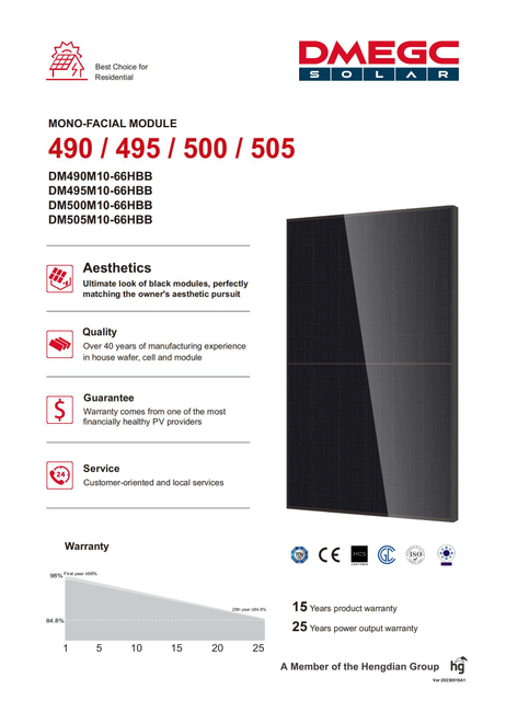 New Arrivals Tier 1 Dmegc All Black 490W 495W 500W 505W Solar Panel for Home