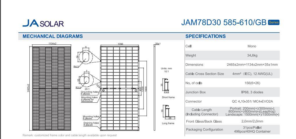 Tiier1 Ja 585/890/595/600/605/610W New Design PV Module Bifacial Mono Perc Half-Cell Double Glass Solar Panel