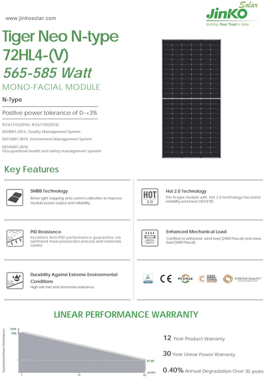 China Jinko 565W 570W 575W 580W Tiger Neo N-Type Solar Panels for Roof Tiles
