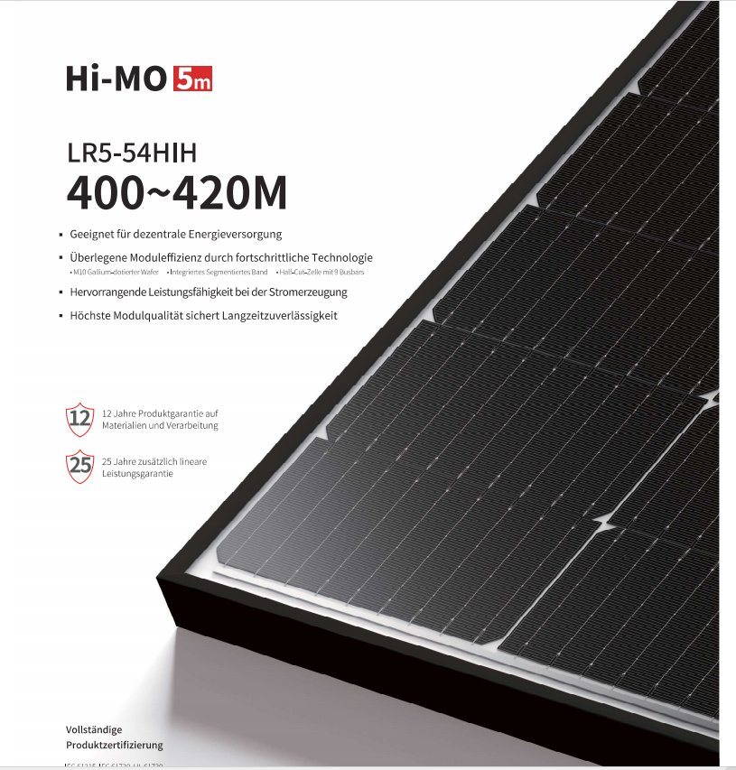 PV Module Longi 400W405W410W415W420W Mono Solar Panels for Home and Factory