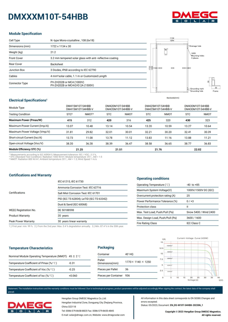 Dmegc Jinko Trina N Type Half Cut 415W 420W 452watt All Black Solar Panel for Home