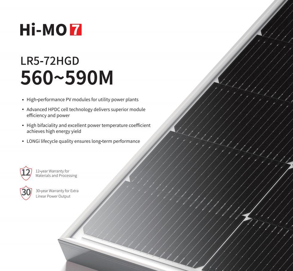 Longi Hi-Mo7 560/565/570/575/580/585/590W Bifacial High Efficiency Solar Panel CE Certification