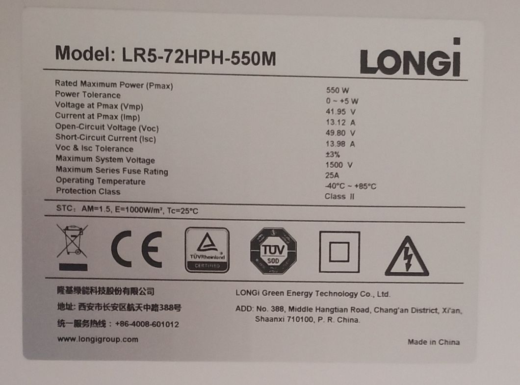 Longi Photovoltaic Panel Monocrystalline Solar Panel Longi Solar Panel