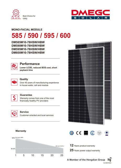 China Dmegc N Type Topcon 580W 585W 590W Solar Panels for Home