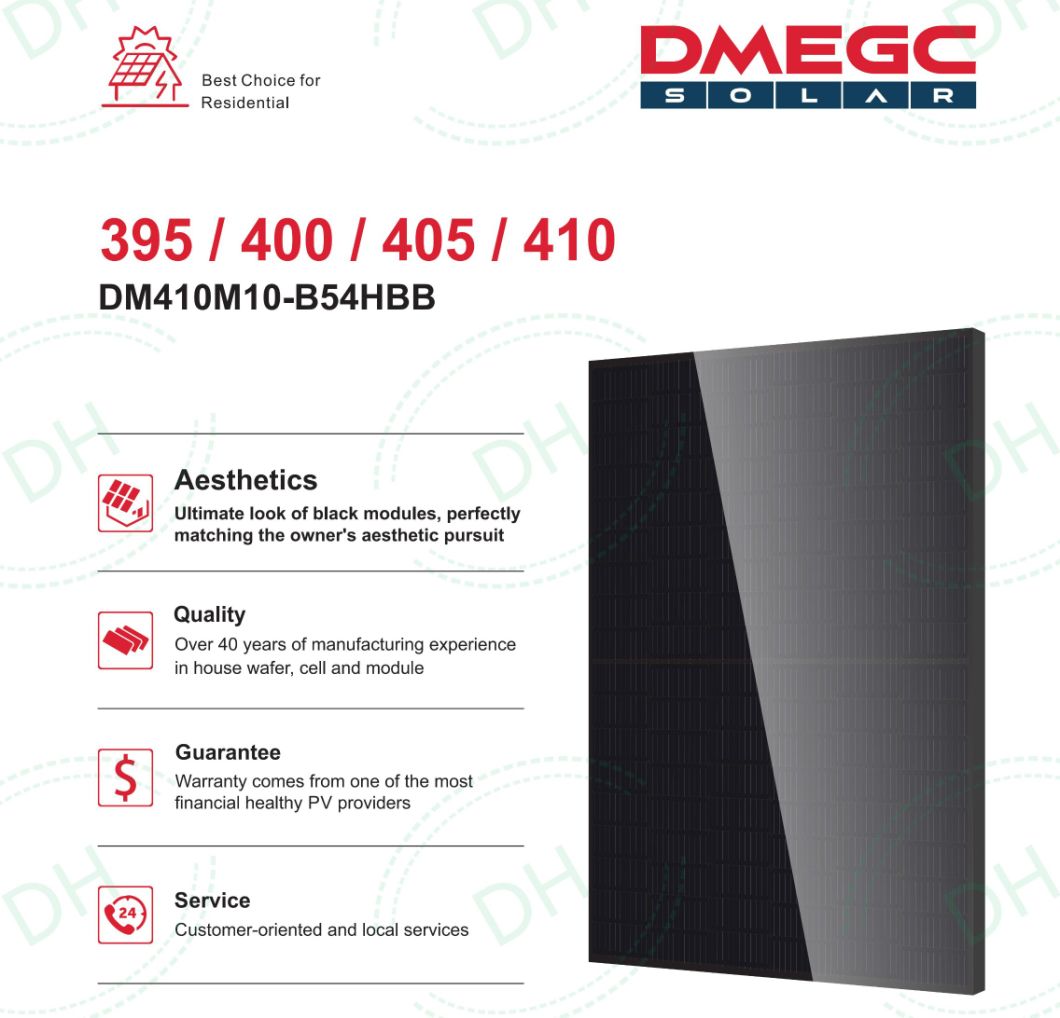 Dmegc Full Black Mono Solar Cells 400W 405W 410W 415W 420W Solar Panel for Roof System