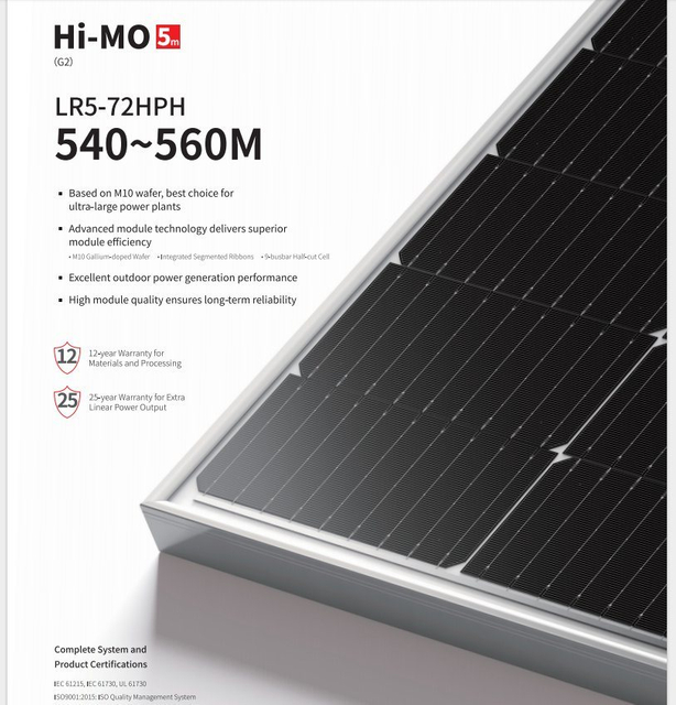 Longi High Efficiency Solar Panels 540W545W550W555W560W for Home Use