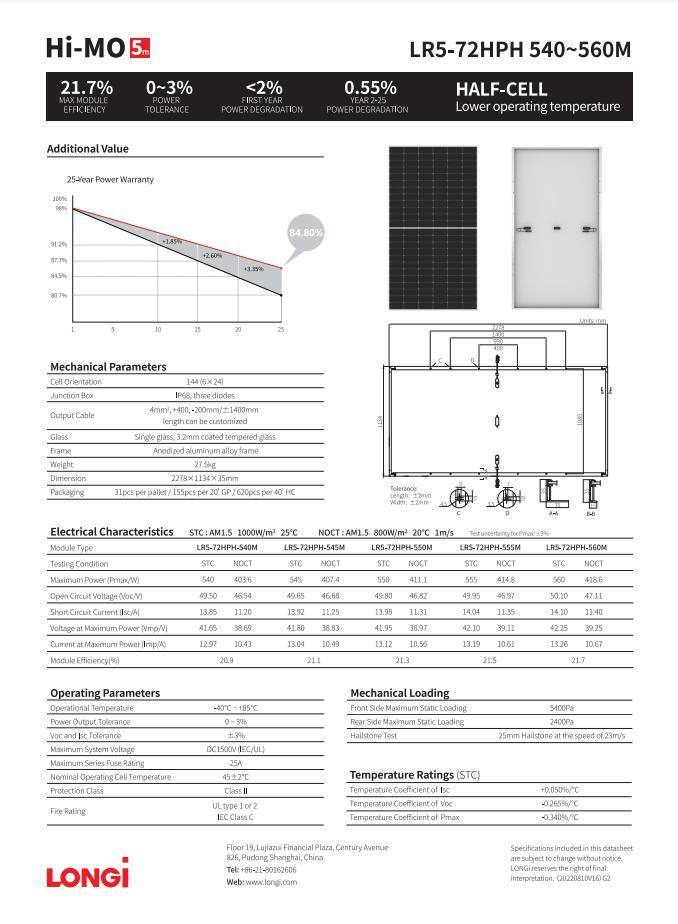 Tier1longi Mono 540W 545W 550W 555W 560W Solar Panel in Stock Original Delivery Price