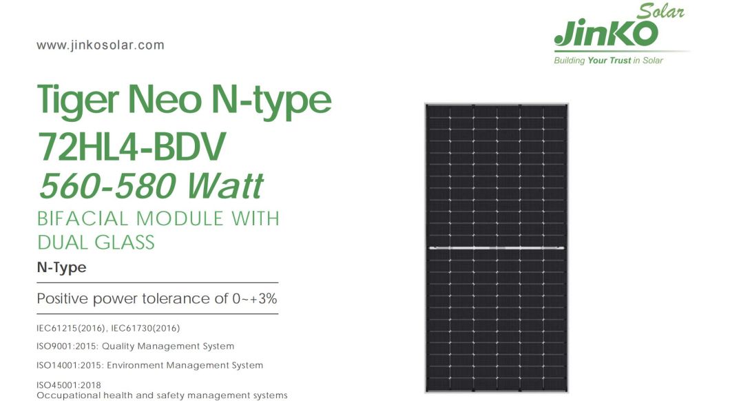 Factory Direct Supply Jinko Tiger Neo N-Type72hl4 570W 575 580W Solar Panel Cheap Price for Solar Power System