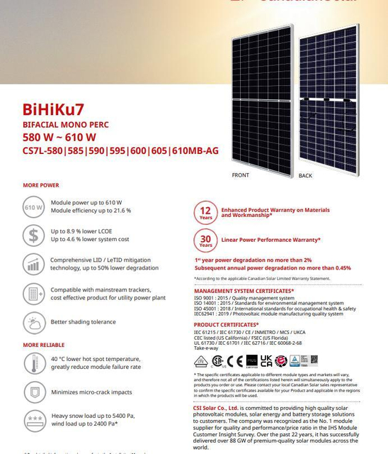 Manufacturers Wholesale Custom Canada 610W Single Crystal Solar Panels