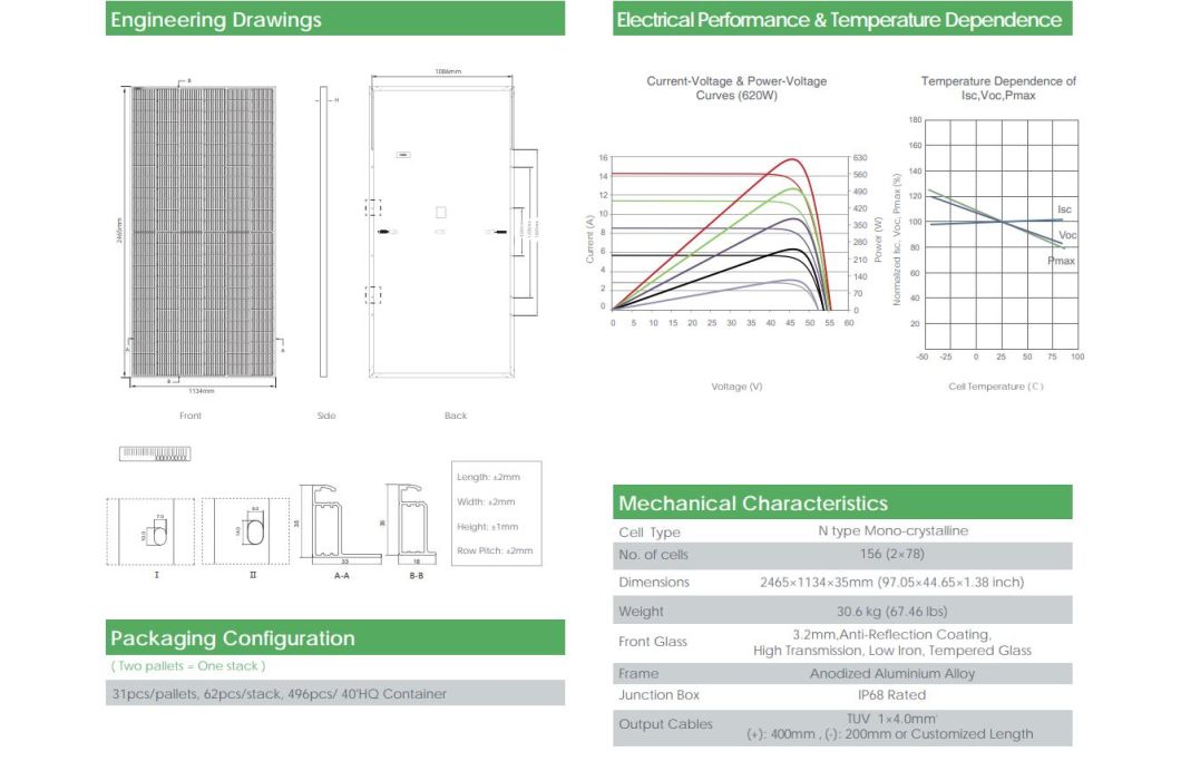 Solar Panel 500W-630W Aluminum Frame Single Polycrystalline Photovoltaic Power Generation Panel for Home Use
