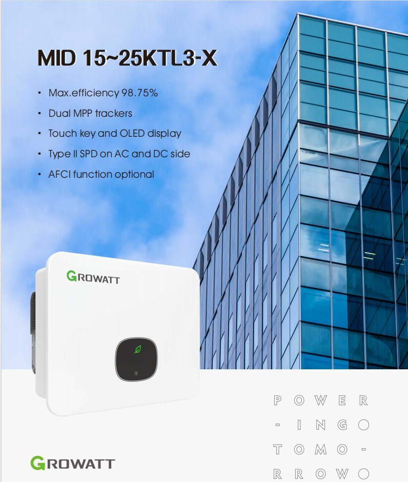 15kw 20kw 25kw on Grid Growatt Solar Inverter Three Phase MID 15~25ktl3-X