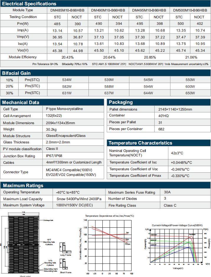Dmegc All Black P Type Mono Module Panel 485W490W495W500W PV Solar Panel for Solar System