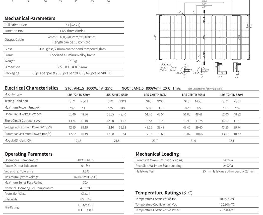 Longi Hi-Mo 6 Solar Power 550W555W560W565W570W PV Solar Energy Panel for Solar System