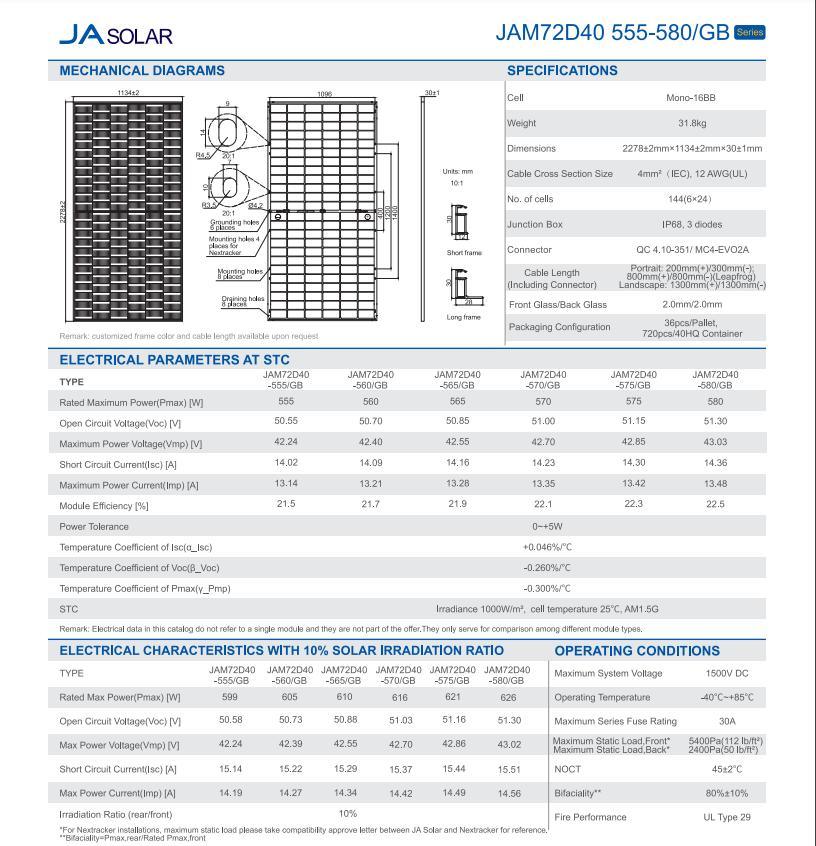 Ja N Type Bifacial Double Glass 555 560 565 570 575 580W Wholesale Poly PV Fold Flexible Black Mono Poly Solar Panels China Manufacturer