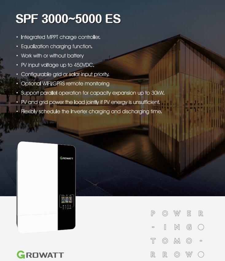 High Efficiency Growatt Inverter 5kw Price 3500W 5000W 5500W Growatt SPF5000es off Grid Solar Inverter 48V