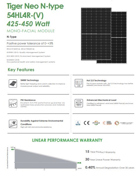 Jinko Module 550W 540 Watt 530wp Monocrystalline Silicon Psolar Energy Panel