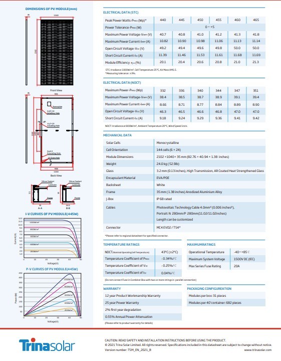 Longi/Ja/Jinko/Trina Class a Mono Cell PV Module440/450/460/470W Solar Panel for Solar System