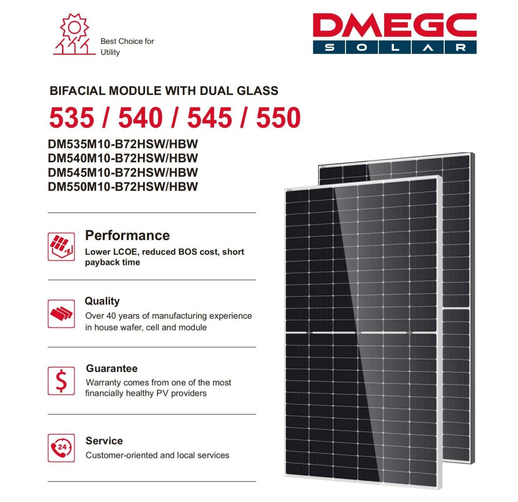Dmegc PV Panel 144cell Mono 535W 540W 545W 550W Solar Panel Industrial