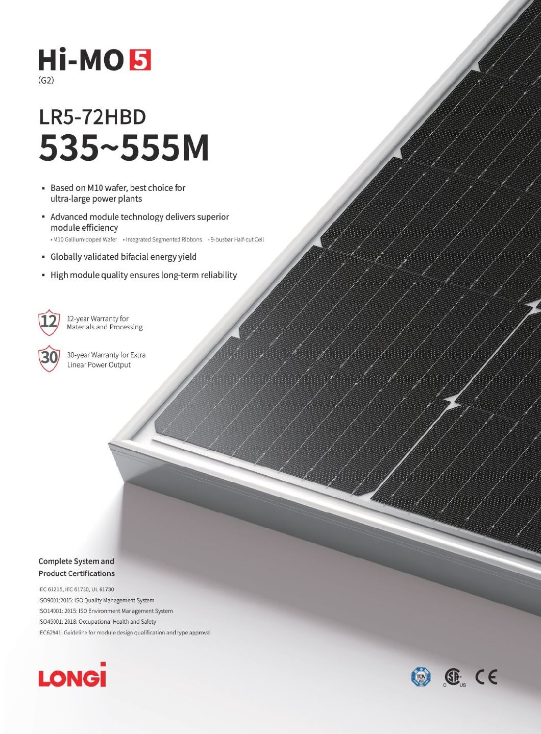 Mono Solar Panel 535W540W545W550W555W High Quality Cheap Price Solar Energy System