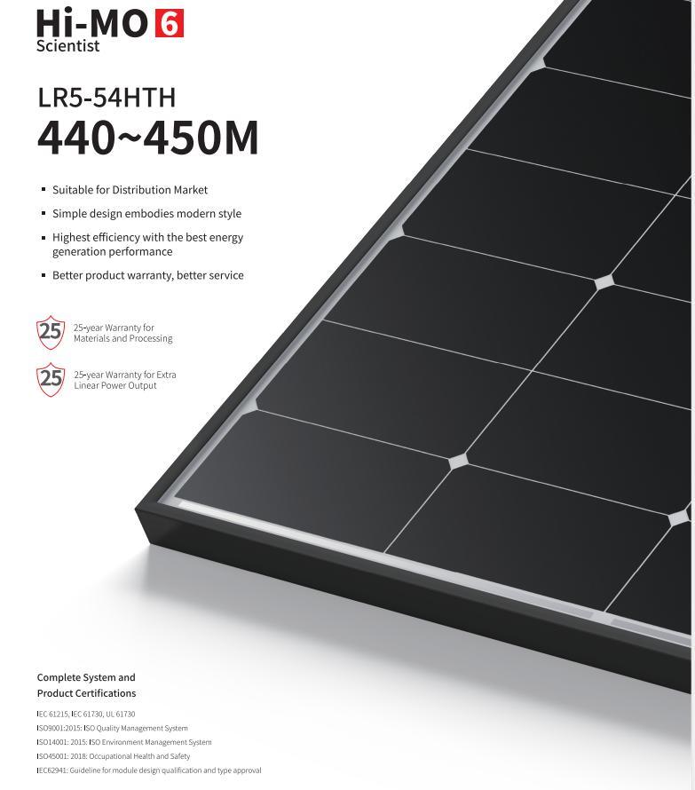 Longi Himo6 Black Frame Factory Direct Supply Solar Panels 440W 445W 450W