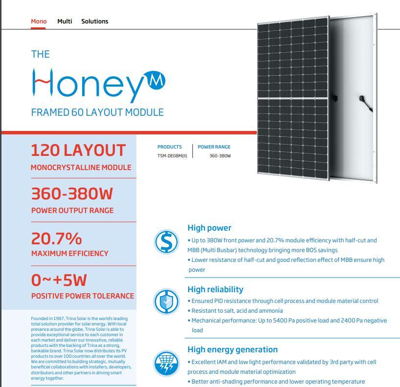 Cheap Paneles Solares Trina PV N-Type Mbb 360/365/370/378/380W PV Solar Cells Panel for System