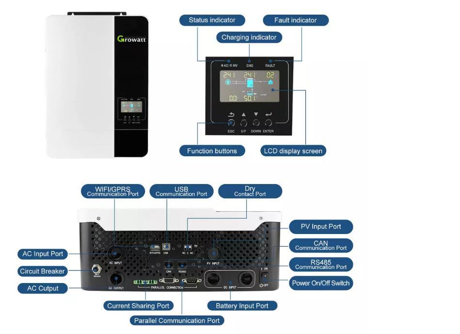 High Efficiency Growatt Inverter 5kw Price 3500W 5000W 5500W Growatt SPF5000es off Grid Solar Inverter 48V