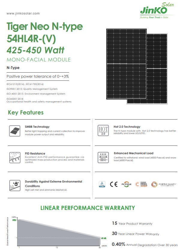 Jinko Half Cell 420/430/440/450/460 Wholesale Poly Flexible Mono Solar Energy Power Panel