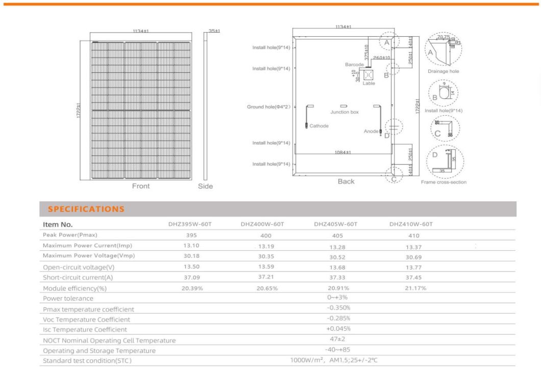Full Black Solar Panel 395W 400W 405W 410W 415W 420W 425W Panels Solar Watt Black Frame Solar Panel