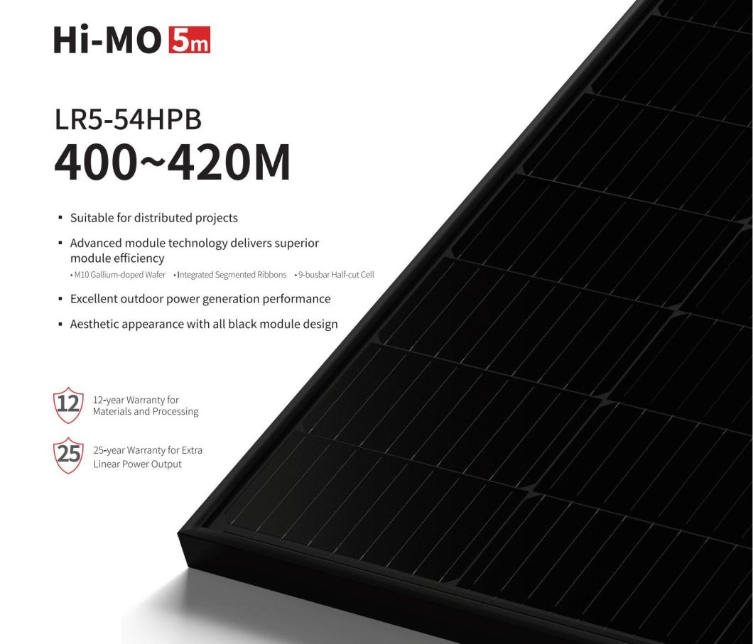 Longi All Black 400W 405W 410W Solar Panel with Mc4 Connectors