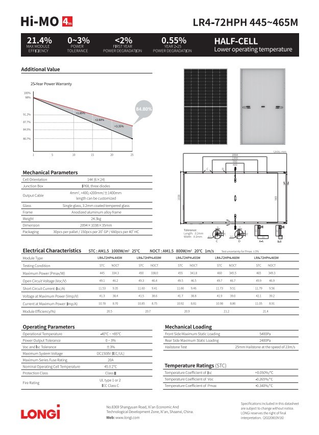 Ja Longi Jinko Trina High Power 182mm Half Perc 144 Cells 9bb Mono PV Solar Energy Panel 450W 460W 480W 500W