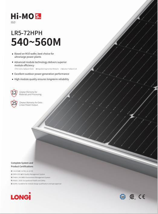 Tier One Longi 540W 550W 560W Solar Panel in Stock Original Delivery