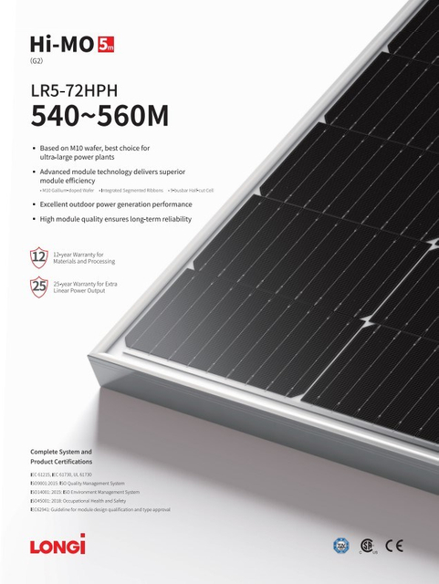 Top 1 Brand Monocrystalline Solar Panels Longi Solar Module Hi Mo 5 6 7 Longi Solar Panel 540W 545W 550W 555W 560W