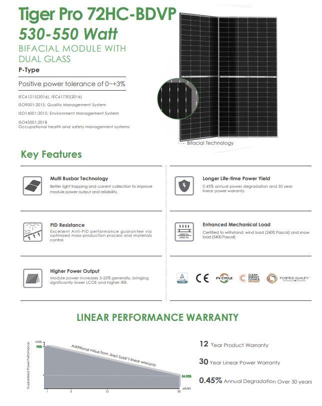 Jinko/Longi/Ja Kit China High Efficiency540W550W555wmonocrystalline Half Cell Bifacial Solar Panel for Homes
