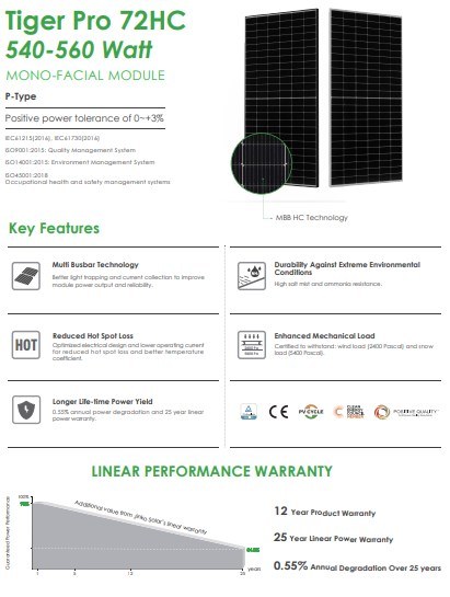 Jinko Factory Price Mono PV Module540W 550W 9bb182mm Solar Panel EU Warehouse
