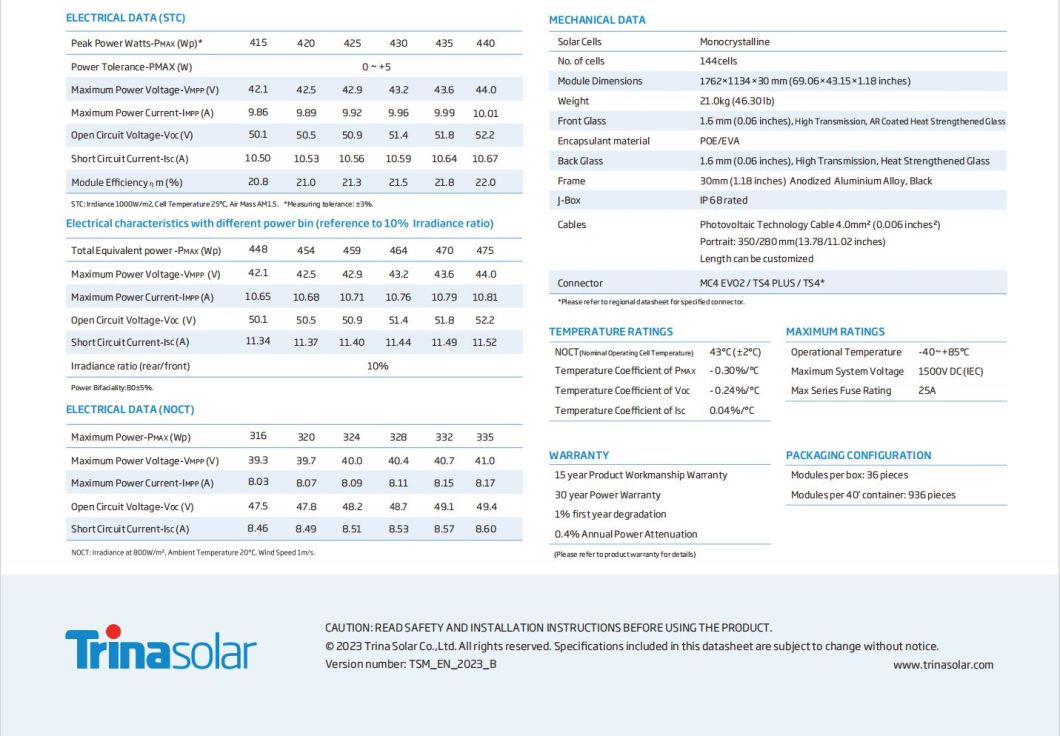 Rotterdam Warehouse Trina 400W 415W 500W PV Module Shingled Solar Panel