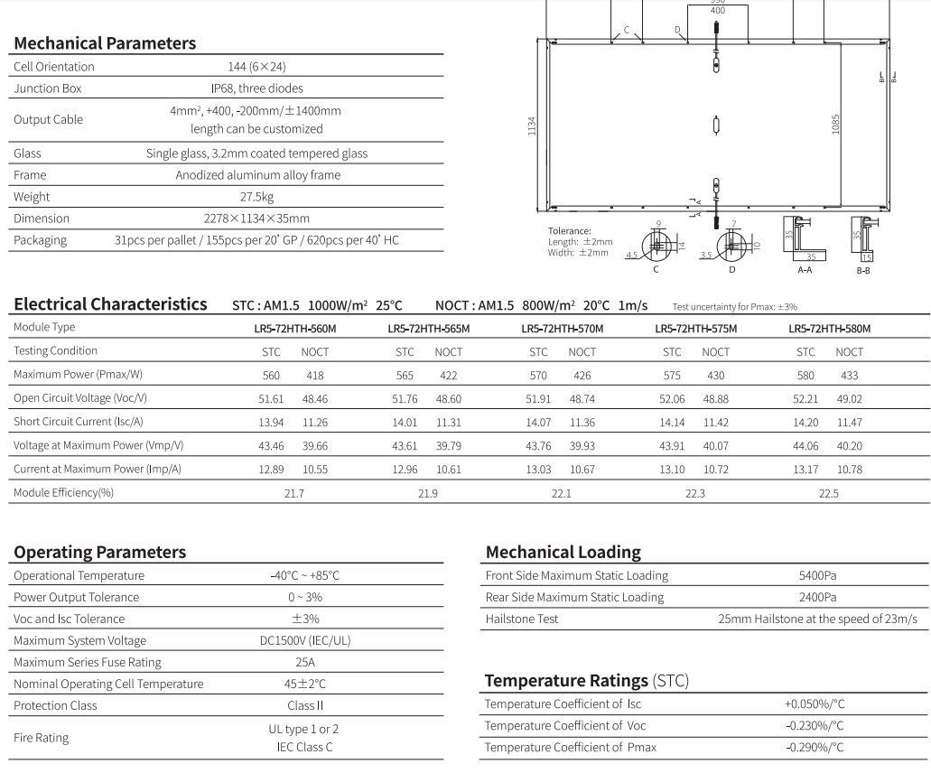 Longi Customized Mono Solar Panel Hi-Mo6 560W565W570W575W580W for Solar System