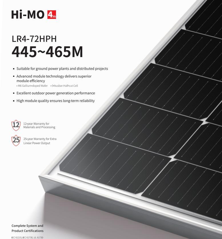 Longi Single Solar Panels 445W/465W Grade a Half Cells Solar Energy Panel
