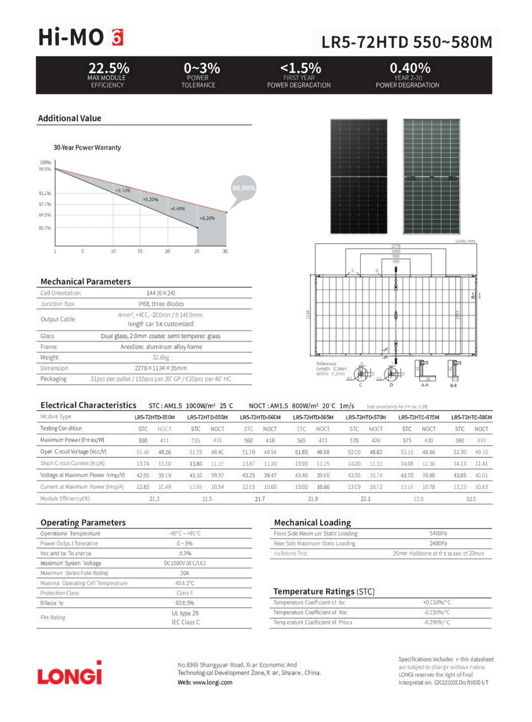 Longi High-Quality Positive a-Grade 550W Solar Panels All Black