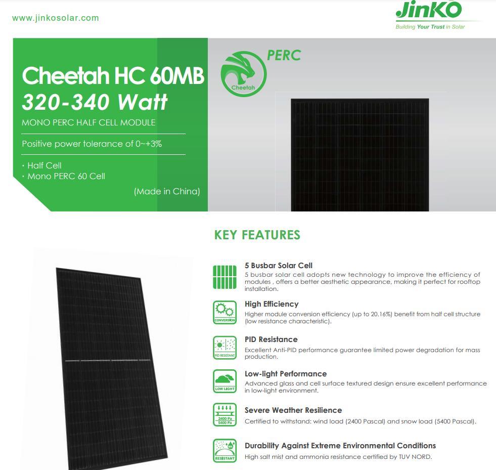 Jinko Mono Perc Half Cell Module 320/325/330/335/340W All Black Solar PV Panel