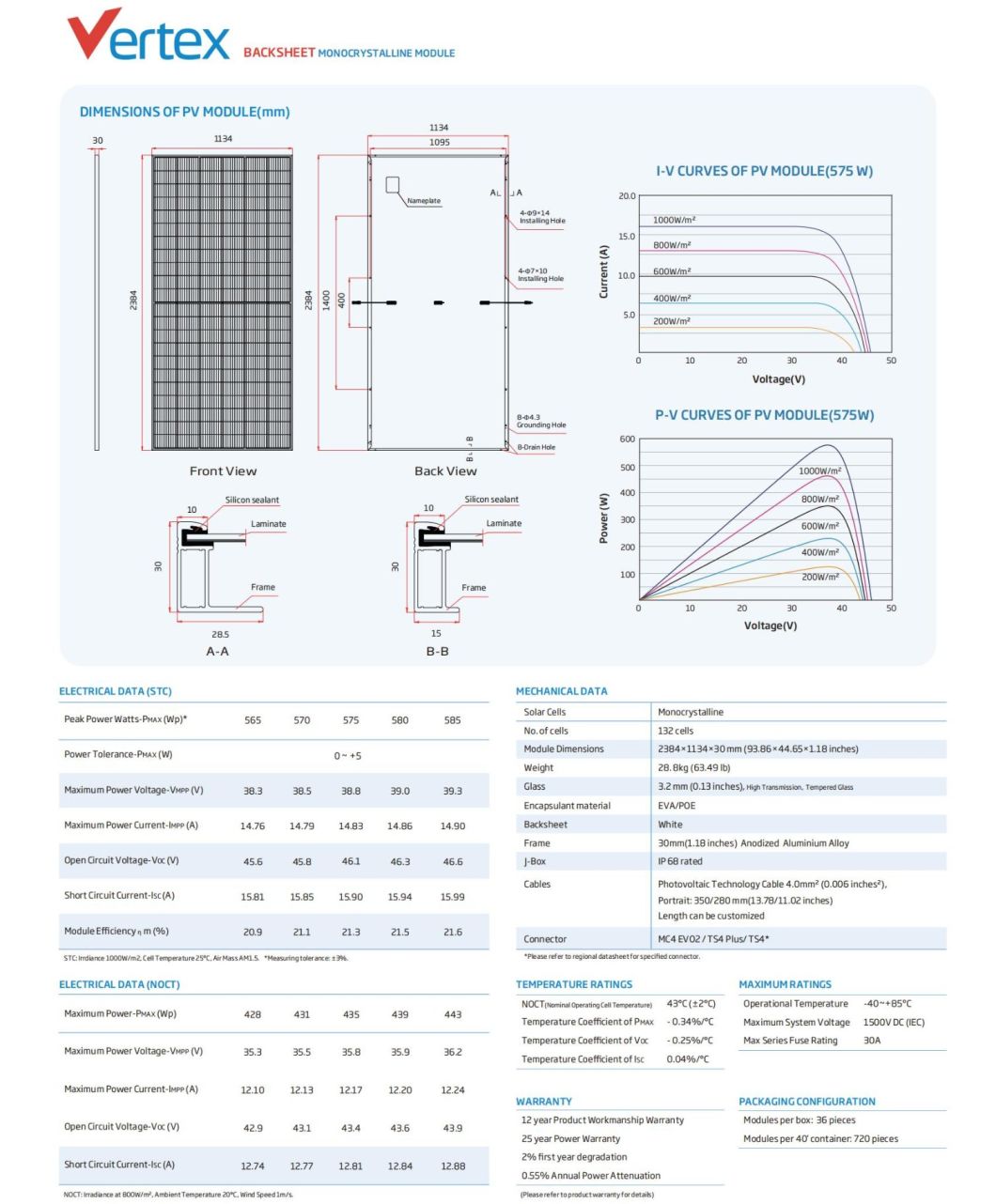 Trina Solar Panel 565W Solar Module 570W 575W 580W 585W Commercial Use