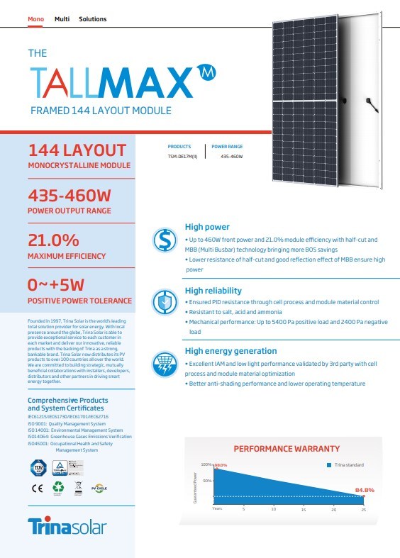 Trina Jinko Longi Half Cell Perc Mono 430/440/450/480wsolar Panel for Solar Systems