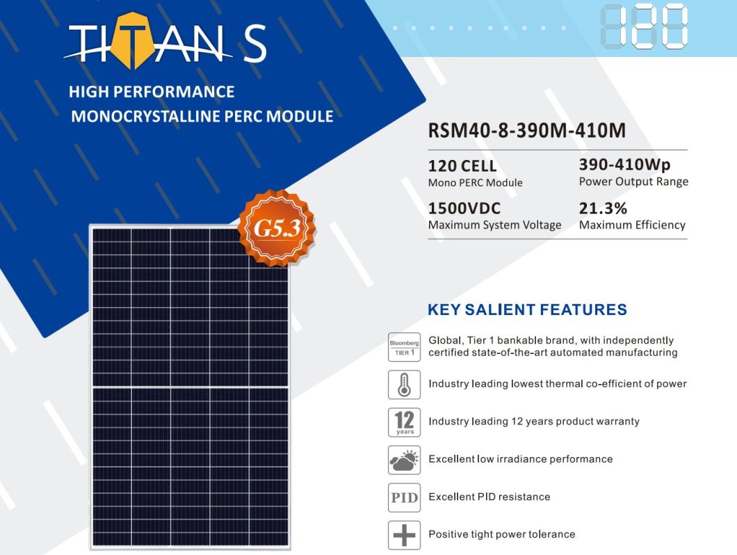 Risen Solar Tier 1 Brand 9bb Half Cut Solar Panel 405W 410W Bifacial Solar Power Panel
